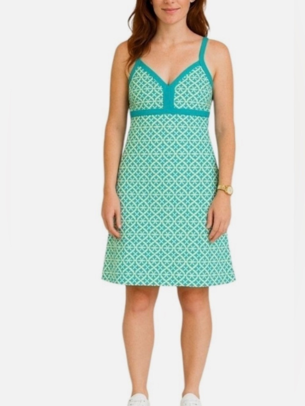 Patagonia Teal Patterned V-Neck Midi Dress
